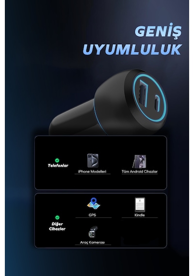 Woyax Araç Şarj Aleti Çakmaklık Type-c + Usb Girişli Kablolu Set 38w 2 İn 1 Car Charger
