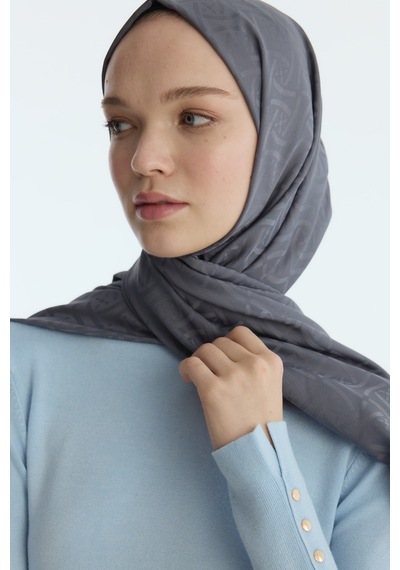 Mirsoy Scarf İpeksi Jakar Şal Sarmaşık Desen Antrasit