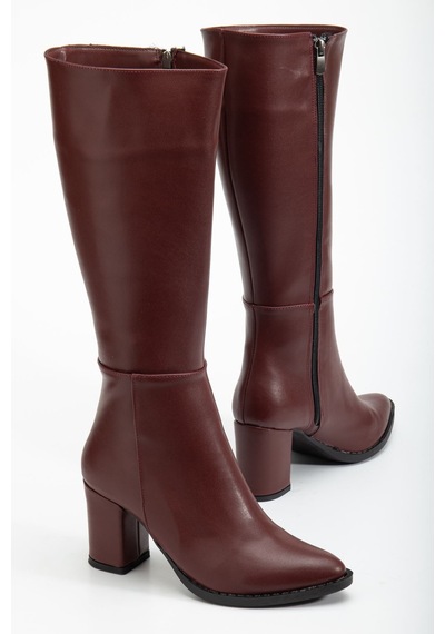 Ysn-4422 Bordo Cilt Topuklu Kadın Çizme