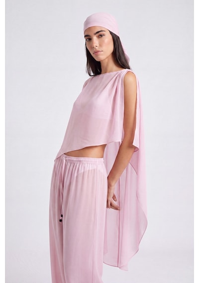 Holly Lolly Pelerinli Şal Detaylı Pantolonlu Şifon Harper Takım Pembe
