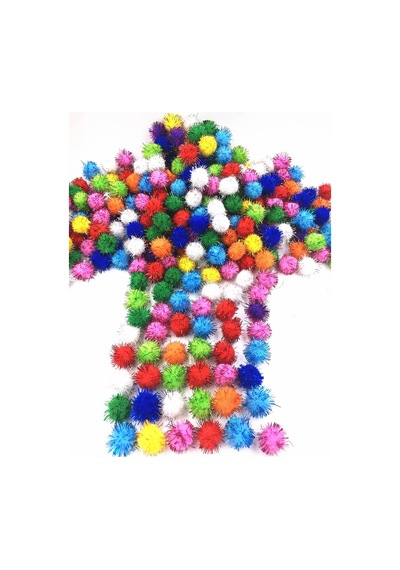 100 Adet. Simli Ponpon. 10 Mm. Renkli Peluş Ponpon. Minik  Ponpon.