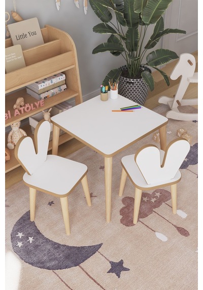 Çocuk Oyun Aktivite Masası 45x45 Cm 2 Sandalyeli Çocuk Çalışma Masası Çok Renkli