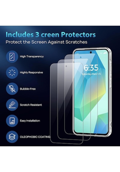 Samsung Galaxy A26 Uyumlu Kılıf Kamera Çıkıntılı Korumalı Yumuşak Şeffaf Silikon + Ekran Koruyucu Cam Set