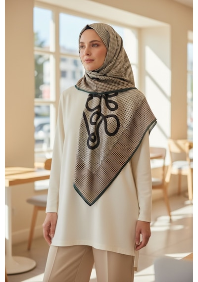 Deserto Fashion Saf İpek Twill Eşarp - Özel Tasarım Tok Duruşlu 90x90-1697 Çok Renkli