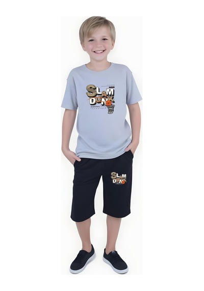 Fyk Kids Erkek Çocuk Yazlık Slam Dunk Baskılı Alt-üst Takım Gri