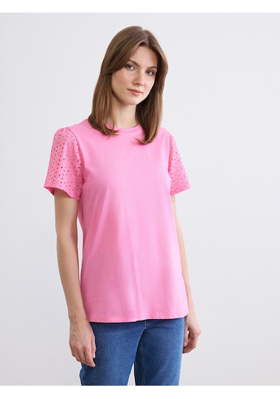 Lcw Comfort Pembe Bisiklet Yaka Brode Detaylı Bluz