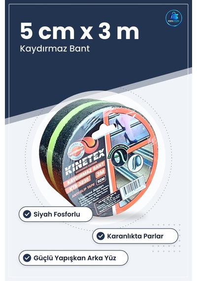Kaydırmaz Bant Siyah Fosforlu Karanlıkta Parlayan 5 Cm X 3 M Merd