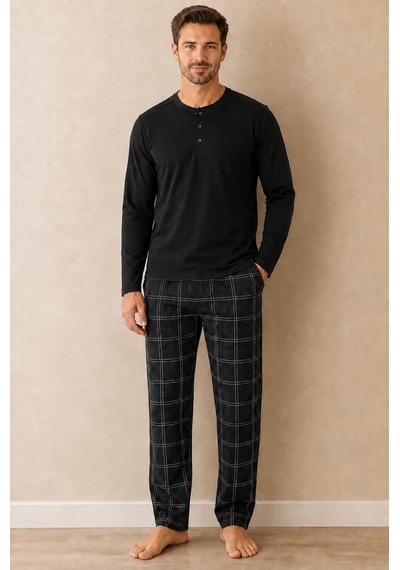 Pemilo Erkek 6118 %100 Pamuk Pijama Takım Siyah
