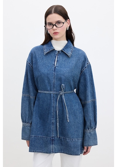 Manuka Geniş Manşetli Denim Gömlek Mavi Mavi