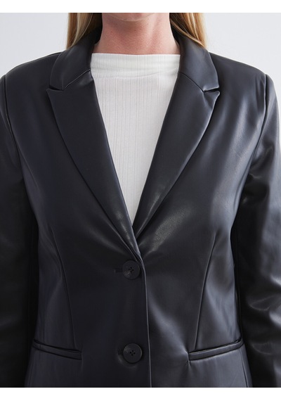 Lcwaıkıkı Classic Siyah Kadın Deri Görünümlü Blazer Ceket