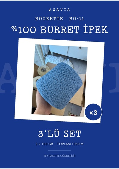 Lana Gatto Bourette Örgü İpi 3'lü Set 3 X 100 Gr %100 Burret İpek Bo-11