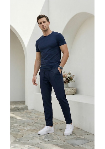 Etikmen Lacivert İpli Kolay Ütülenebilir Easy Iron Jogger Erkek Pantolon Lacivert