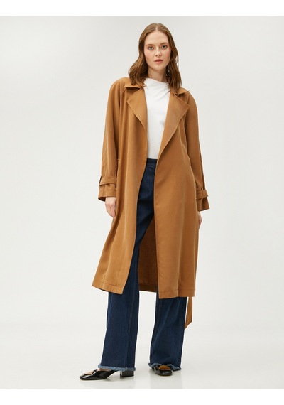 Koton Cepli Kuşaklı Trençkot Rayon Karışımlı Deve Tüyü 3sak00009ew 3SAK00009EW105 Taba
