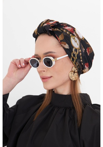 Hürrem Bone Bordo Pratik Hazır Geçmeli Tesettür Bone Kesik Elyaf Retro Desenli 2409 16 Bordo