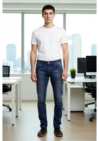 Ersefa Erkek Açık Comfort Denim Dar Paça Pantolon Fonksiyonel Dayanıklı Lacivert