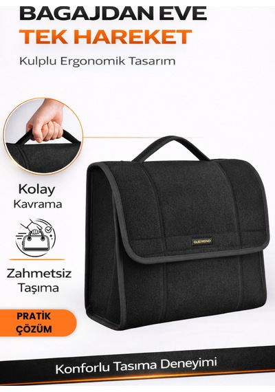 Oto Bagaj Organizer Bagaj Çantası M Boy Kaymaz Cırt Bantlı Velur Kompakt - Siyah
