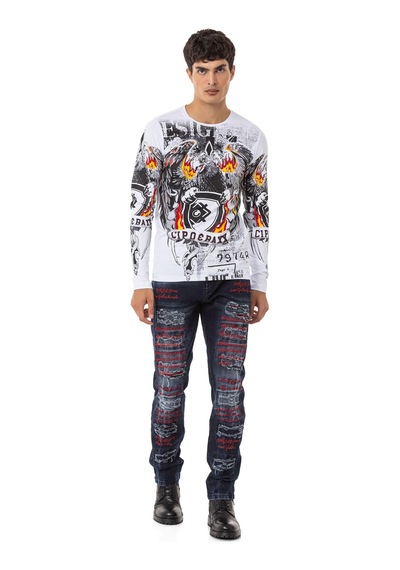 Cd694 Yırtık Detaylara Sahip Yazı İşlemeli Erkek Jean Pantolon Blue