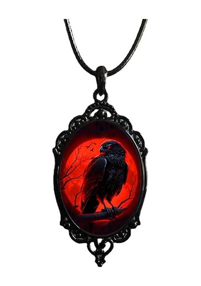 Dükkan Design Love And Deep Space Red Crow Kolye Siyah - Kırmızı