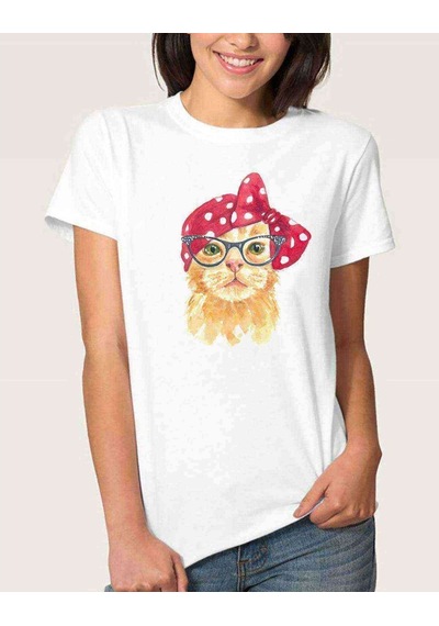 Watercolor Cat Kadın Beyaz Tshirt (534817001)