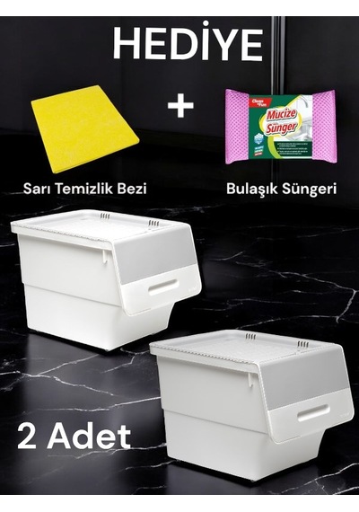 Technow Motek Freebox 12 Litre Gri Beyaz Gri Tekerlekli Organizer  2 Adet + Temizlik Seti