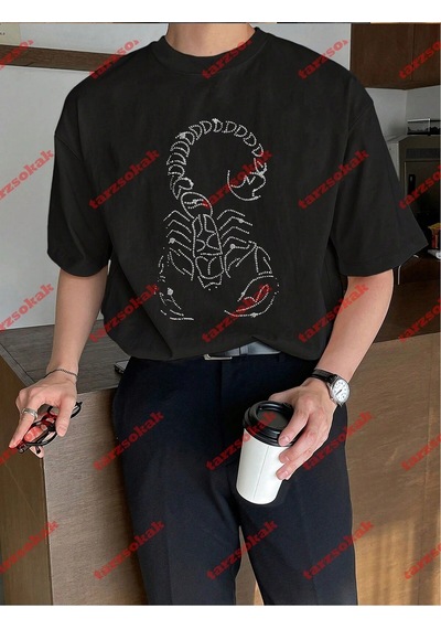 Startmore Unisex Akrep Baskılı Tshirt Beyaz Siyah