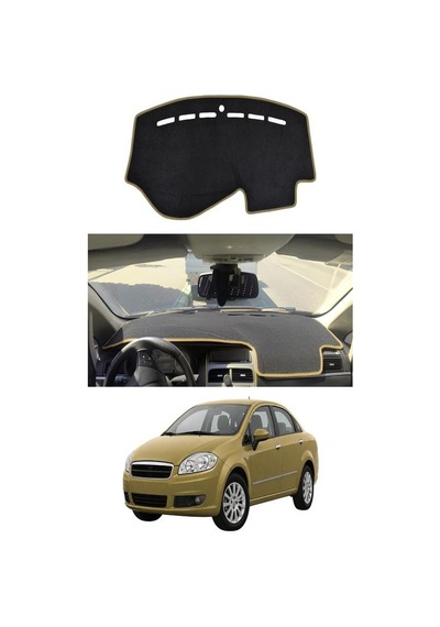 Fiat - Linea 2006-2018 Uyumlu Torpido Koruma Kılıfı - Taba Şeritli