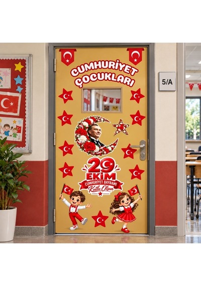 Cumhuriyet Çocukları Hazır Fügür Kesim Sınıf Kapı Süsü Tüm Yaşlar