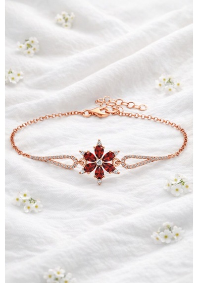 Çekirdekjewelry 925 Ayar Gümüş Garnet Taşlı Bileklik Pembe