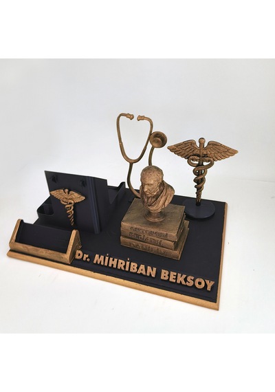 Kişiye Özel Pratisyen Hekim Masa İsimliği Ve Kartvizitlik Gold - Siyah
