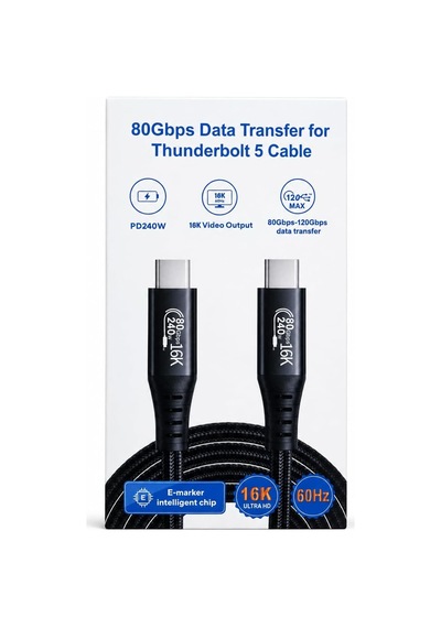 Thunderbolt 5 Usb-c To Usb-c Kablo, 80gbps-120gbps Veri Transferi, Pd240w Power Delivery, 16k 60hz Video Çıkışı, E-marker Akıllı Çip, Thunderbolt 3/4/5 Uyumlu 2 Metre Zr1323 Siyah Thunderbolt 5 Usb-c To Usb-c Kablo, 80gbps-120gbps Veri Transferi, Pd240w Power Delivery, 16k 60hz Video Çıkışı, E-marker Akıllı Çip, Thunderbolt 3/4/5 Uyumlu 2 Metre Zr1323 Siyah