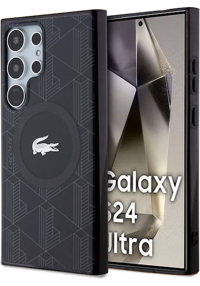 Galaxy S24 Ultra Uyumlu Kılıf Lacoste Lisanslı Magsafe Özellikli Timsah Logolu Blend Monogram Siyah