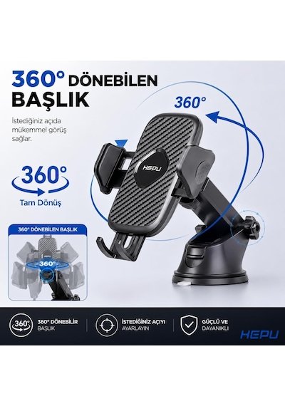 Hp-a21 Uzun Kollu Araç İçi Telefon Tutucu Karbon Desenli Gövde + Vantuz Taban Cam & Torpido Uyumlu 2 Mixed