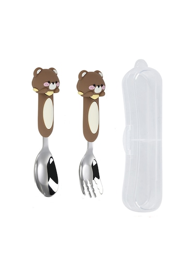 Ayıcık Figürlü Premium Çocuk Bpa Free Paslanmaz Çelik Uçlu Çatal-kaşık Set 12+ Ay