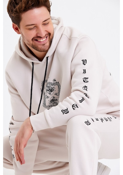JAHR MARC Ejderha Baskılı Krem Oversize Erkek Sweatshirt Krem