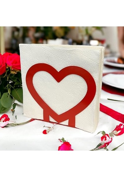 Romantik Sofraların Vazgeçilmezi: Kalp Temalı Metal Peçetelik Kırmızı Çok Renkli