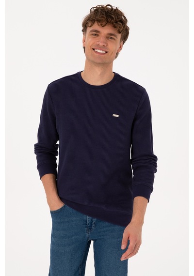 U.S. Polo Assn. Erkek Bisiklet Yaka Regular Fit Petek Dokulu Mürdüm Sweatshirt 50316304-VR074