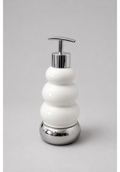 Trıo Dekoratif Premium 3 Boğumlu Sıvı Sabunluk 300 Ml Krom Görünümlü Pompalı Pastel Yeşil Banyo Ve Mutfak Sabun Dispenseri - 18,5 Cm X 7 Cm Beyaz