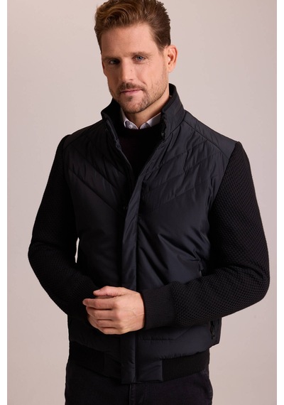 Ysf Erkek Siyah Slim Fit Kolu Trikolu Mont