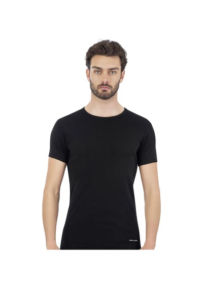 Pierre Cardin 440 Erkek %100 Pamuk Ribana Bisiklet Yaka Yarım Kol Fanila-siyah Siyah