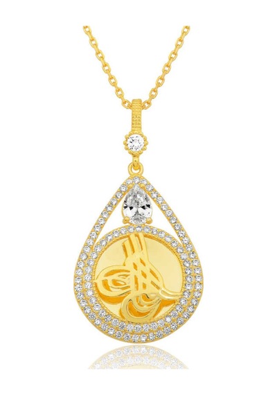 Casera's Gümüş Gold Kaplama Damla Tuğralı Kadın Kolye Csr2184956 Gümüş