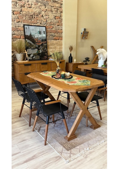 Ntconcept Arden Doğal Ahşap Sandalyeli Masa Takımı 100x210cm+6