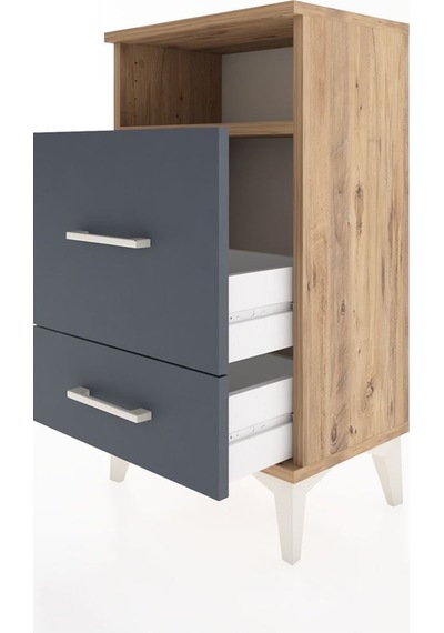 Arges Komodin Tek Raflı Tek Çekmeceli 44x30x80 Çam-antrasit Atlas Çam