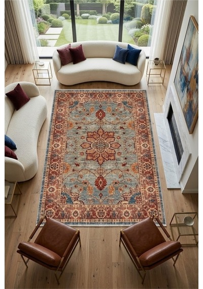 Dekoratif Halı Kaymaz Taban Leke Tutmaz Yıkanabilir Kilim Özel Ölçü Salon Halısı 3034