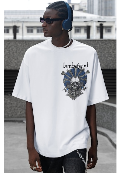 Lamb Of God Rock Metal Müzik Grubu Sırt Baskılı Unisex Oversize T Beyaz
