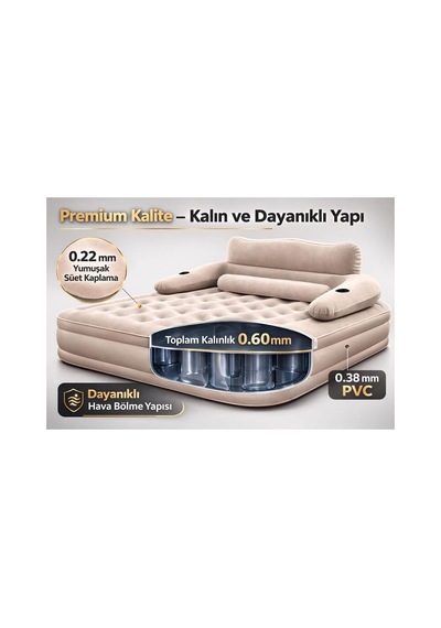 Çift Kişilik Otomatik Şişme Yatak Çıkarılabilir Başlıklı Kamp Ve Misafir Yatağı 203x152x40cm Genel