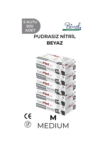 Nitril Beyaz Muayene Eldiveni M - 5 Paket 100 Lü
