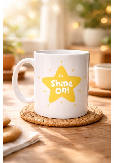 Shine On "parlamaya Devam Et" Yıldız Tasarımlı Porselen Kupa Model 155 Motivasyon Kupası Günlük Kullanım Düz Renkli