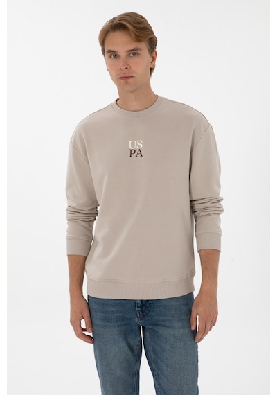 U.S. Polo Assn. Erkek Comfort Fit Bisiklet Yaka Taş Basic Sweatshirt 50313760-VR049