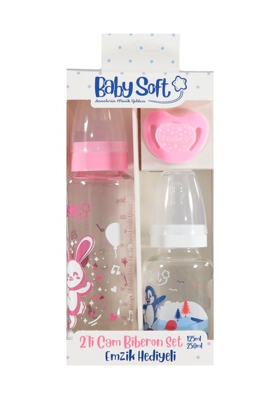 Baby Soft 2 Lı Cam Bıberon Set-emzık Hedıyelı - Pembe