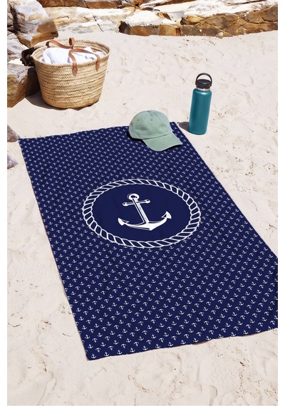 Lacivert Çapa Marine Plaj Havlusu-nautical Halat Detaylı Hızlı Kuruyan Mikrofiber Havlu Havuz Deniz Kumlu Mimoza